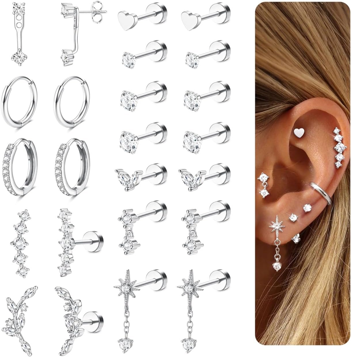 LOLIAS Hypoallergenic Flat Back Earrings-Cartilage Earring Stacks-Surgical Steel Earrings for Sensitive Ears – Small Stainless Steel Flatback Stud Hoop Earring Sets for Helix Tragus Conch Daith Multiple Piercing Jewelry Trendy LOLIAS Hypoallergenic Flat Back Earrings-Cartilage Earring Stacks-Surgical Steel Earrings for Sensitive Ears – Small Stainless Steel Flatback Stud Hoop Earring Sets for Helix Tragus Conch Daith Multiple Piercing Jewelry Trendy