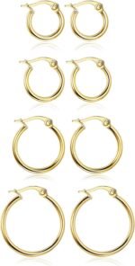 LOYALLOOK Gold Hoop Earrings Set Stainless Steel Rounded Small Hoop Earrings Set for Women Cute Huggie Earrings Nickel Free 10/12/15/20MM