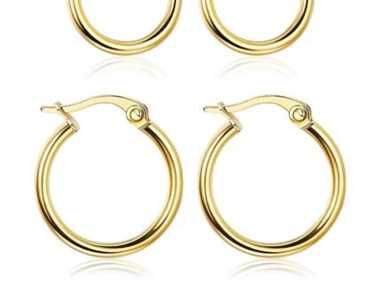 LOYALLOOK Gold Hoop Earrings Set Stainless Steel Rounded Small Hoop Earrings Set for Women Cute Huggie Earrings Nickel Free 10/12/15/20MM