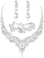 LOYALLOOK Teardrop Cluster Rhinestone Crystal Bridal Jewelry Set for Women