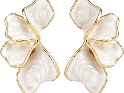 Large Gold Plated Flower Earrings for Women, Floral Statement Jewelry