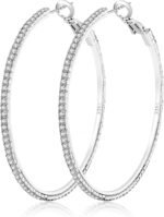 Large Silver Rhinestone Hoop Earrings Sterling Silver Hoop Earrings