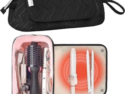 Leudes Hair Tools Travel Bag for Women Heat Resistant Mat for Travel Essentials Hot Tools Straighteners,Flat Irons,Curling Iron,Hot Air Brushes and Hair Dryer Organizer Bags 2 in 1(Black)