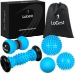 Logest Foot Massage Rollers and Balls for Trigger Point Therapy, Injury Rehabilitation & Deep Tissue Massage – 5-Piece Set – Massage Roller, Lacrosse Ball, Peanut Roller, Two Spike Balls