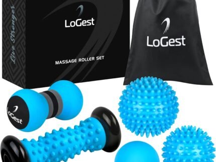 Logest Foot Massage Rollers and Balls for Trigger Point Therapy, Injury Rehabilitation & Deep Tissue Massage – 5-Piece Set – Massage Roller, Lacrosse Ball, Peanut Roller, Two Spike Balls