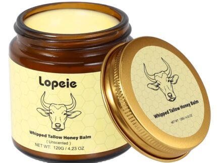 Lopeie Beef Tallow for Skin – Organic Grass Fed Whipped Moisturizer with Honey Balm, Natural Hydrating Cream for Face & Body, Relief for Dry & Sensitive Skin (4.23oz, Unscented)