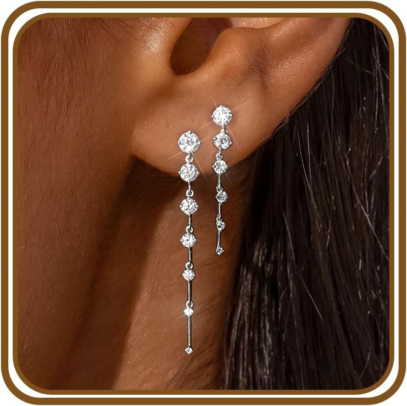 Lunvky Gold Silver Dangle Drop Diamond Wedding Prom Earrings for Women Lunvky Gold Silver Dangle Drop Diamond Wedding Prom Earrings for Women
