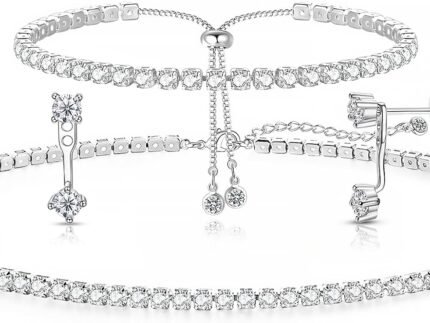 Luxval Tennis Necklace Set for Women Tennis Bracelets Diamond Earrings Sterling Silver Necklace Wedding Jewelry for Bride Silver Jewelry Sets for Women Gift