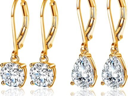 MDFUN 18K Gold Plated Dangle Earrings for Women Leverback Earring Set