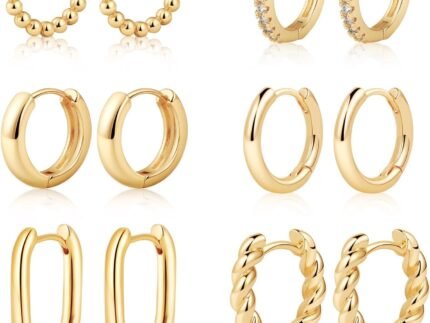 MIDEEO Gold/Sliver Chunky Hoop Earrings Set for Women, 14K Gold Plated Twisted Huggie Hoop Earring Hypoallergenic Thick Open Lightweight Chunky Hoop Earrings Jewelry for Gifts