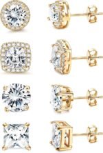 MILACOLATO S925 Sterling Silver Stud Earrings for Women Men Hypoallergenic 18K Gold Plated Cubic Zirconia Earrings Studs Brilliant Simulated Diamond Halo Earring for Sensitive Ears