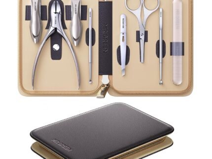 MR.GREEN 8-in-1 Manicure & Pedicure Set – Professional German Stainless Steel Nail Clippers Grooming Kit with Splash-Proof Nail Clipper & Leather Travel Case (Chestnut Brown)