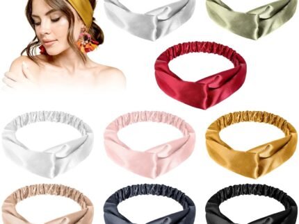 MTLEE 9pcs Satin Elastic Twisted Turban Headbands for Women, Classic Color
