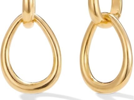 MUMREUES 14K Gold Earrings for Women Trendy Double Hoop Dangle Earrings
