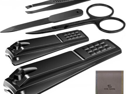 Manicure Pedicure Kit Nail Clippers Set Fingernails & Toenails Vibrissac Scissor 5 Pieces Best Care Tools for Man & Women with Travel Case (Gray/Black_A) (Gray/Black_A)