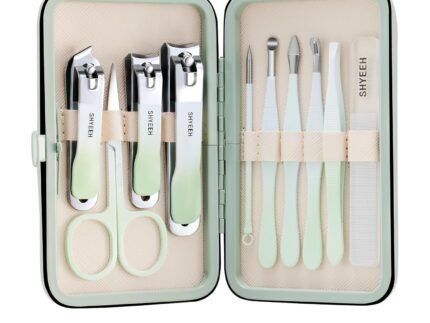 Manicure Set, 10 pcs High-Carbon Steel Nail Clippers Set, Portable Mini Manicure and Pedicure Kit, Travel Grooming Nail Kit with Leather Bag for Men and Women