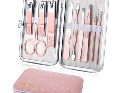 Manicure Set, Travel Mini Nail Clippers Kit Pedicure Care Tools, 10pcs Stainless Steel Grooming kit (Pink)