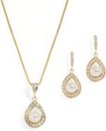 Mariell Pearl Necklace and Drop Earrings Wedding Jewelry Set for Brides, Bridesmaids, Birthday Gift