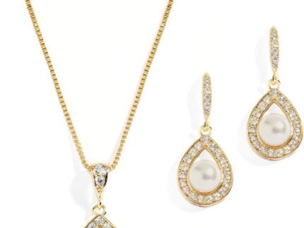 Mariell Pearl Necklace and Drop Earrings Wedding Jewelry Set for Brides, Bridesmaids, Birthday Gift