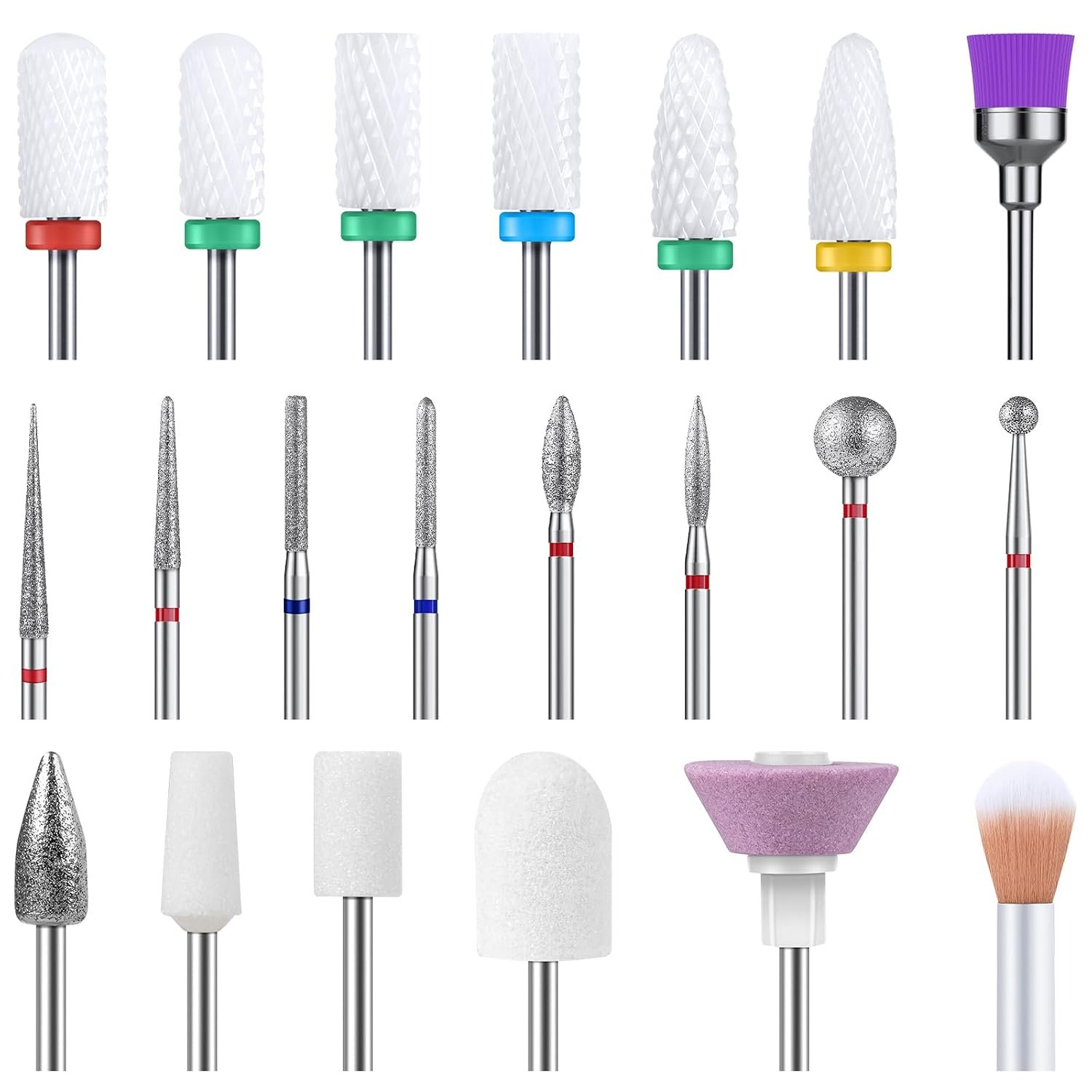 MelodySusie 21pcs Nail Drill Bit Set, Professional 3/32” Ceramic Diamond Carbide Acrylic Gel Nail Art Tool Kit, Cuticle Remover Bit for Acrylic Gel Dip Powder, Nail Manicure Pedicure, Salon Home MelodySusie 21pcs Nail Drill Bit Set, Professional 3/32” Ceramic Diamond Carbide Acrylic Gel Nail Art Tool Kit, Cuticle Remover Bit for Acrylic Gel Dip Powder, Nail Manicure Pedicure, Salon Home