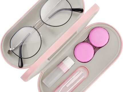 MoKo Double Eyeglass Case,Glasses and contact case 2 in 1 with Mirror