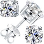 Moissanite Earrings for Men Women, 0.2ct-3.0ct Men 925 Sterling Silver Earrings, Round Cut Diamond Stud Earrings for Women
