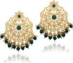 Moonstruck Traditional Indian Golden Chandbali/bali Earrings with Meenakari & Pearls for Women (Green)