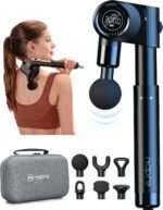 NAPRE Foldable Massage Gun Deep Tissue with 5 Adjustable Angles,Handheld Percussion Back Massager for Muscle/Neck/Body Pain Relief with Long Extension Handle,32-Speeds,6 Heads,with Case
