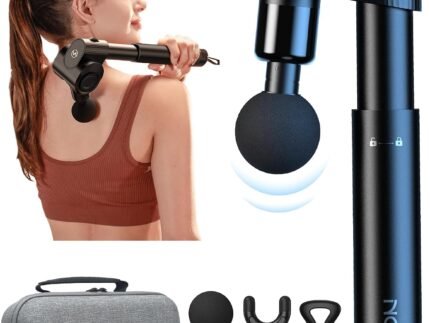 NAPRE Foldable Massage Gun Deep Tissue with 5 Adjustable Angles,Handheld Percussion Back Massager for Muscle/Neck/Body Pain Relief with Long Extension Handle,32-Speeds,6 Heads,with Case