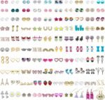 NEWITIN 100 Pairs Colorful Cute Earrings for Girls Sensitive Ears Hypoallergenic Girl Stud Earrings Set Stainless Steel Cartoon Stud for Girls and Women