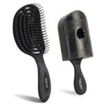 NuWay® DoubleC Pro® & Traveler® Combo (2-Brush Set) Professional Scalp Care & Detangling Hair Brushes with Patented Double Curve Design, Travel Case, Wet & Dry Hair (Midnight Black)