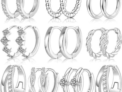 Nunpag 9 Pairs 14K Gold Plated Chunky Huggie Hoop Earrings Set for Women Hypoallergenic Stainless Steel Lightweight Small Earring Stacks for Multiple Piercings Non Tarnish Jewelry Gift Twisted 8-12mm
