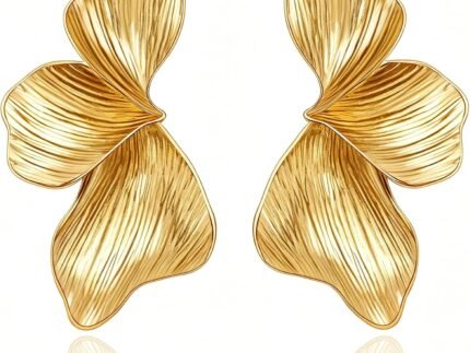 OGD Chunky Gold Statement Earrings For Women Trendy Gold Plated Sectored Flower Leaf Angel Wing Earrings Large Stud Jewlery Hypoallergenic