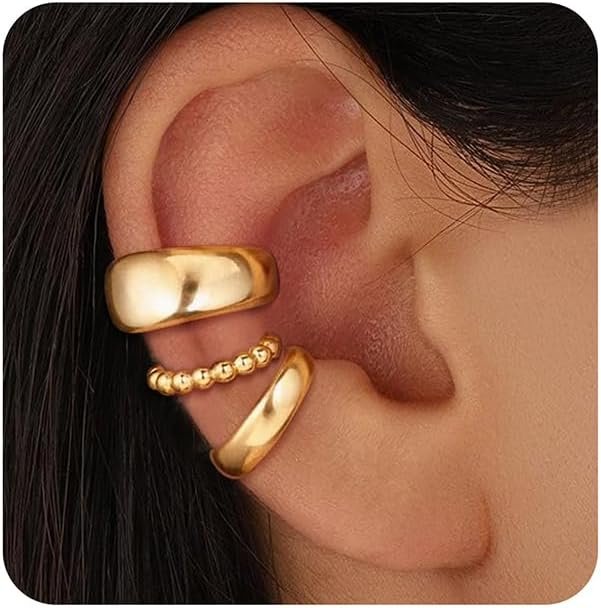 OOOPEL 3 Pairs 14K Gold Plated Ear Cuffs Non Piercing Lightweight Stackable Chunky Earring Cuff for Women Adjustable Non-Fading Fake Earrings Suitable for Christmas Gift OOOPEL 3 Pairs 14K Gold Plated Ear Cuffs Non Piercing Lightweight Stackable Chunky Earring Cuff for Women Adjustable Non-Fading Fake Earrings Suitable for Christmas Gift