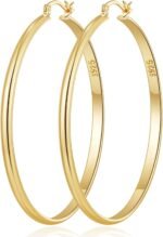 OOOPEL 3mm Wide Large Hoop Earrings for Women Hypoallergenic 925 Sterling Silver Post Gold Earrings Lightweight Silver Hoop Earrings Oversize Big Gold Hoops 30/40/50/60MM