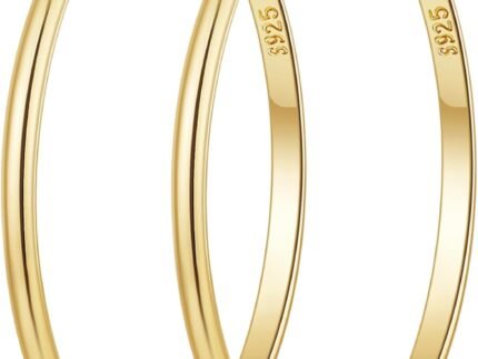 OOOPEL 3mm Wide Large Hoop Earrings for Women Hypoallergenic 925 Sterling Silver Post Gold Earrings Lightweight Silver Hoop Earrings Oversize Big Gold Hoops 30/40/50/60MM