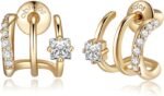 Obidos 14K Gold Plated Illusion Stud Earrings for Women | Triple Huggie Hoop Earrings for One Hole| Trendy Simple Hypoallergenic Fashion Accessories Gold Jewelry Gifts for Womens