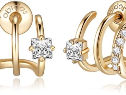 Obidos 14K Gold Plated Illusion Stud Earrings for Women | Triple Huggie Hoop Earrings for One Hole| Trendy Simple Hypoallergenic Fashion Accessories Gold Jewelry Gifts for Womens