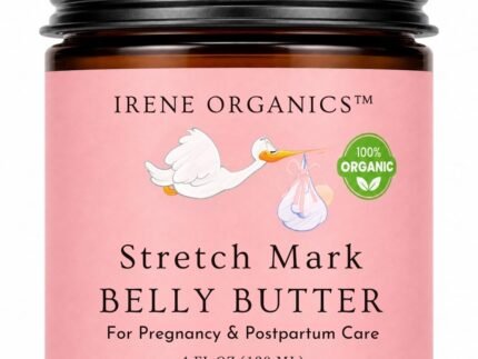 Organic Belly Butter for Pregnancy Stretch Mark Prevention and Treatment by Irene Organics – Award Winning Anti Stretch Mark Tummy Balm For Pregnancy and Postpartum 4oz – Hydrating Bump Cream