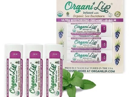 Organic Lip Balm, Acai Flavor, Ultra Hydrating Lip Moisturizer for Cracked or Dry Lips, Oval Shaped Tube, USDA Certified Organic, 3 Pack