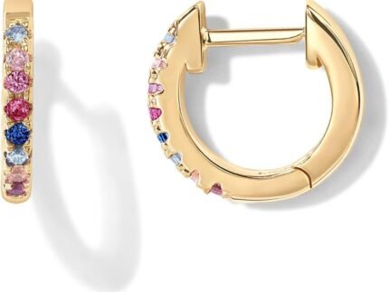 PAVOI 14K Gold Plated 925 Sterling Silver Post Huggies | Cubic Zirconia Huggie Earrings for Women | Green, Garnet, Spinel Blue, Black, Multicolored Stones