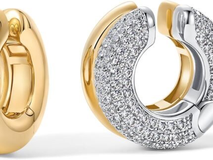 PAVOI 14K Gold Plated Chunky Tubular Hinged Ear Cuff Earrings for Women