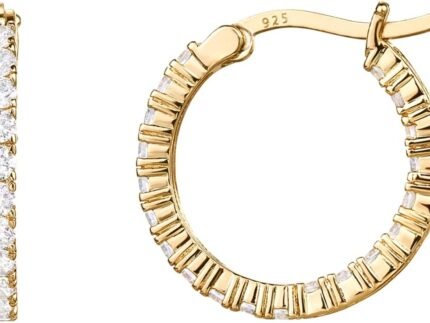 PAVOI 14K Gold Plated Cubic Zirconia Hoop Earrings for Women, Inside Out CZ