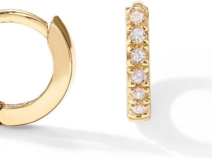 PAVOI 14K Gold Plated Dainty CZ Huggie Earrings for Women, Hoop Piercing