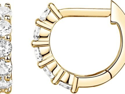 PAVOI 14K Gold Plated Dainty Cubic Zirconia Huggie Hoop Earrings for Women