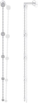 PAVOI 14K Gold Plated Station Linear Dangle Earrings for Women, CZ Earrings