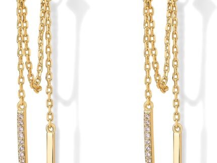 PAVOI 18K Gold Plated Drop Chain Earrings for Women, Dangle Chain Studs