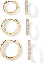 PAVOI Gold Huggie Earrings for Women, 14K Gold Plated CZ Set of 3