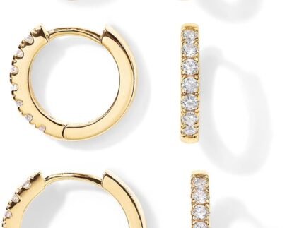 PAVOI Gold Huggie Earrings for Women, 14K Gold Plated CZ Set of 3