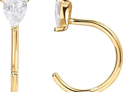 PAVOI Small Half Hoop Earrings, 14K Gold Plated Backless Earrings for Women